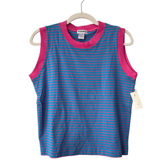 Vintage 80s Lord Isaacs Striped Tank Top Medium Pink Blue Cotton Deadstock NEW - Picture 1 of 6